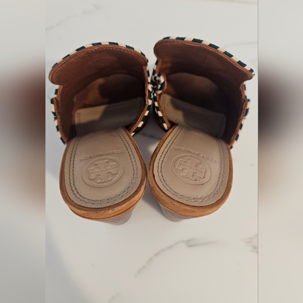 Tory Burch Palisade Embroidered Brown Mule Heels - Picture 6 of 9